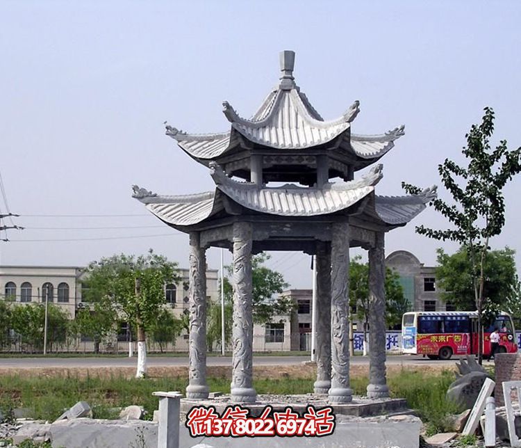 精美古建筑雕塑雙層涼亭，為公園廣場注入古典風(fēng)情